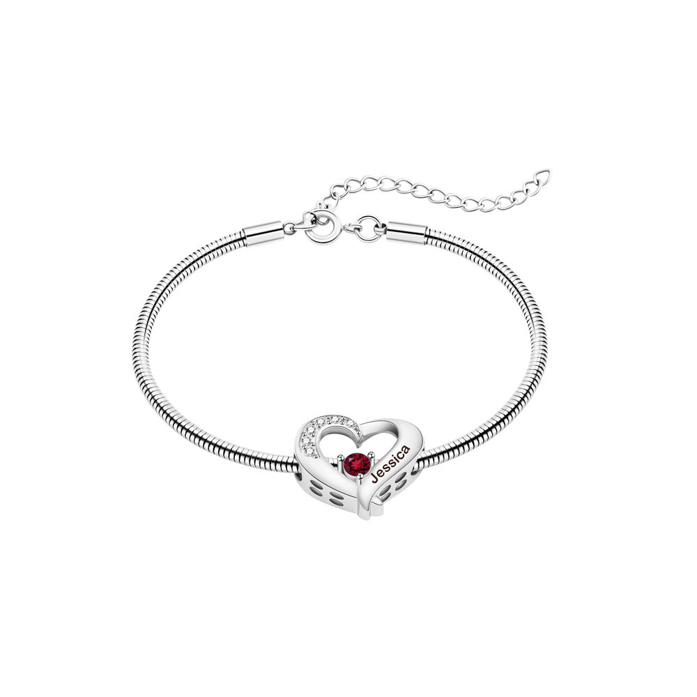 Diamantbesetzte Pfirsichherz-Geburtsstein-Halskette und Armband