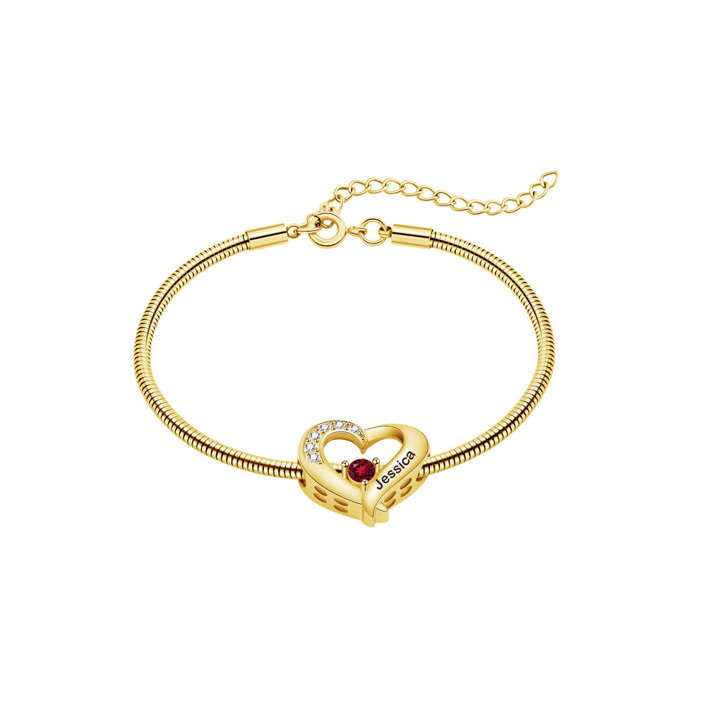 Diamantbesetzte Pfirsichherz-Geburtsstein-Halskette und Armband