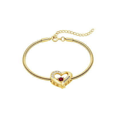 Diamantbesetzte Pfirsichherz-Geburtsstein-Halskette und Armband