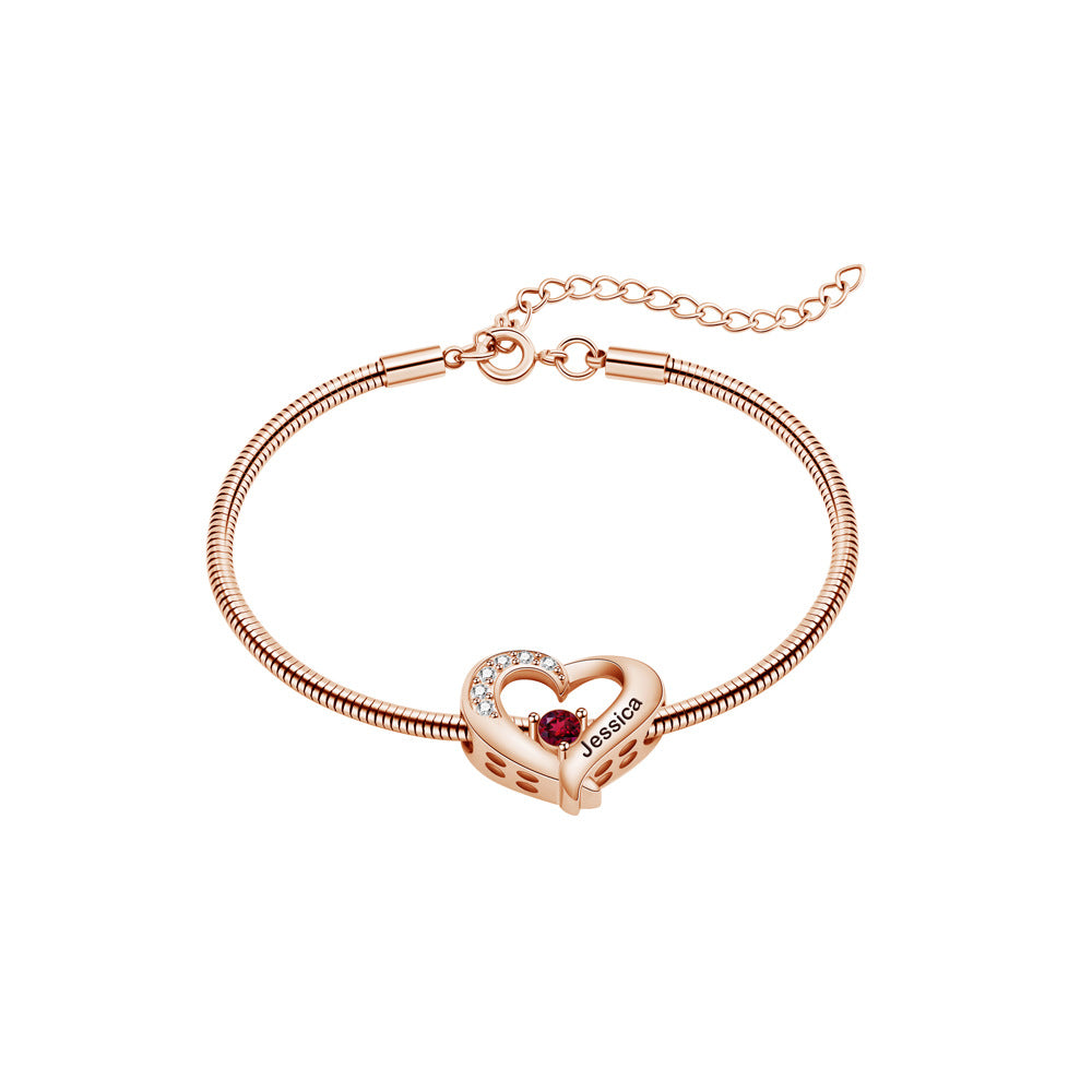 Diamantbesetzte Pfirsichherz-Geburtsstein-Halskette und Armband