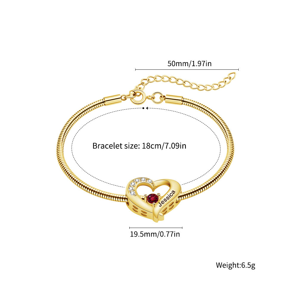 Diamantbesetzte Pfirsichherz-Geburtsstein-Halskette und Armband
