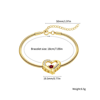 Diamantbesetzte Pfirsichherz-Geburtsstein-Halskette und Armband