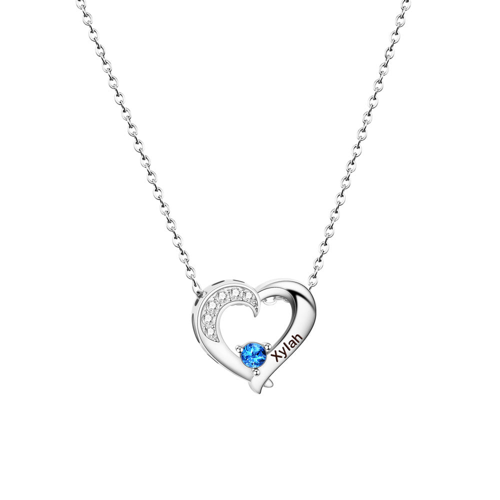 Diamantbesetzte Pfirsichherz-Geburtsstein-Halskette und Armband